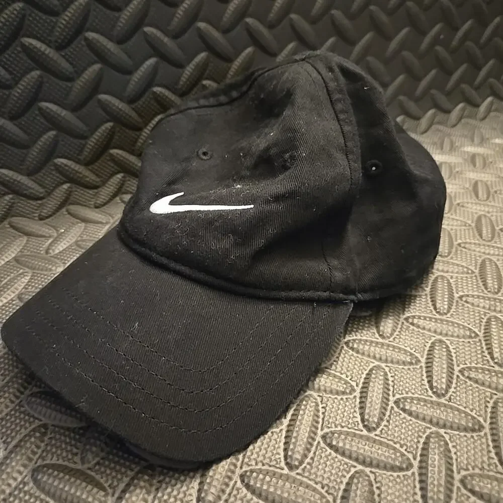 Nike Toddler Hat Black White Swoosh Hook and Loop Strap Cap